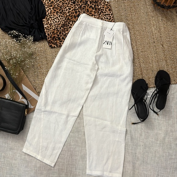 ZARA 100% LINEN PANTS WITH DARTS ZW COLLECTION - Picture 4 of 11